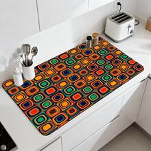 1/10 piezas Alfombrilla de secado de platos estilo bohemio, alfombrilla para máquina de café. Con un vibrante patrón geométrico en naranja, rojo, verde, azul y círculos concéntricos negros, creando un fuerte impacto visual. - Multicolor - Ver 7