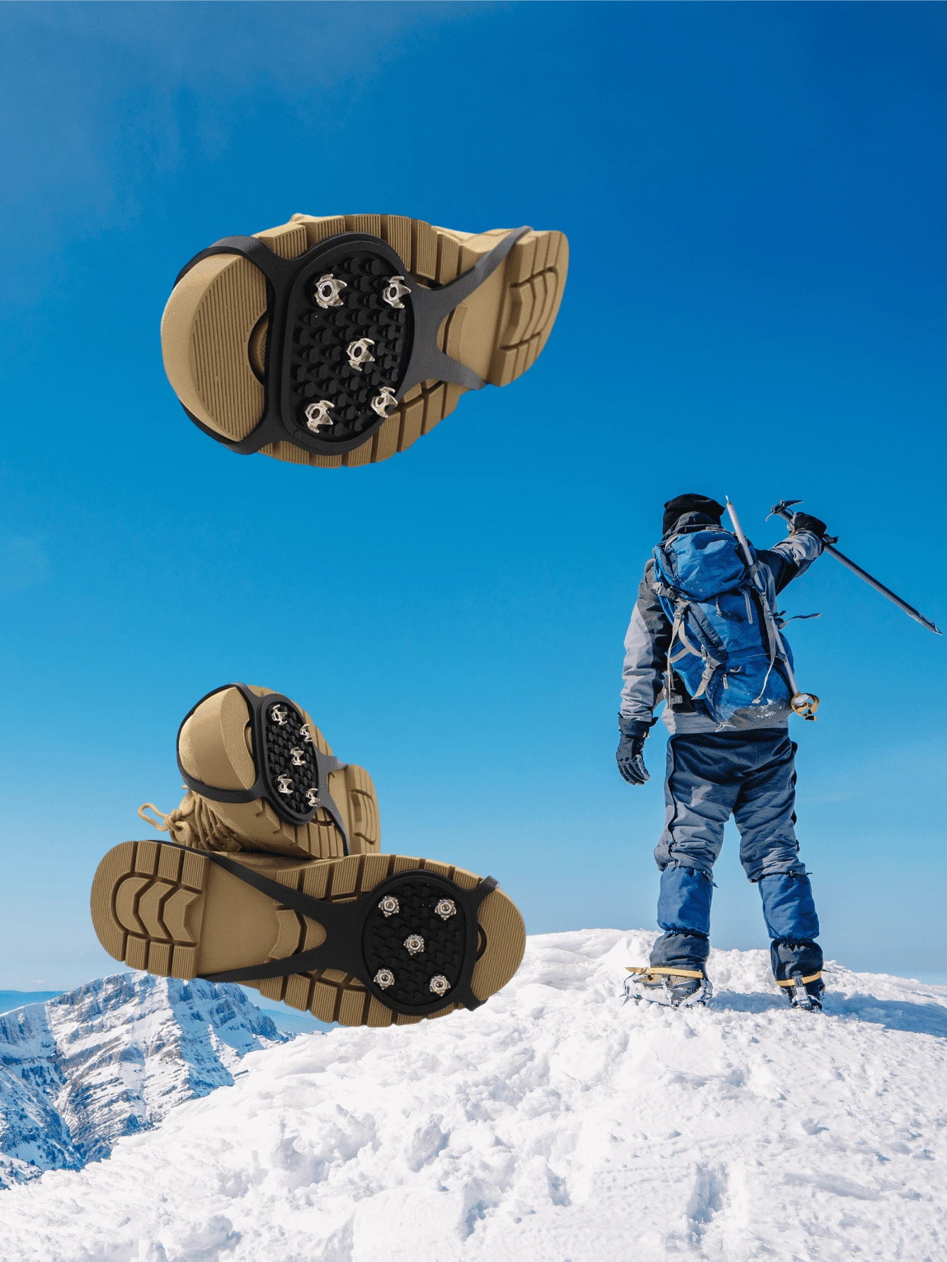 1 Piece, 5-Speed Ice Claw, Universal Anti Slip Ice Climbing Nail For Shoes And Boots, Gourd Shaped Snow Anti Slip Shoe Cover, 5-Steel Nail Anti Slip Snow Shoe Cover, Heavy-Duty Manganese Steel Material, Suitable For Mountaineering, Ice Climbing, Winter Walking, Running And Hunting, Ice And Snow Anti Slip Shoe Studs, - Multicolor - View 1