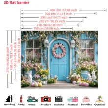 1 pièce Bannière de fond plat 2D pour Pâques, toile de fond florale murale bleue pour photographie, bannière de fête, convient pour la célébration de Pâques, la maison, le jardin, les événements en studio et en extérieur, la décoration d'intérieur, la décoration de pièce - Multicolore - Voir 4