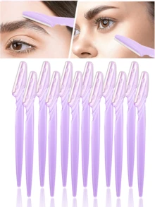 Set de 60/30/12/6/3/1 Maquinilla de afeitar de ceja transparente púrpura, incluye recortadora de cejas, afeitadora, removedor de callosidades, recortadora de vello corporal y maquinilla de afeitar facial y de cejas con hojas de mango largo, adecuada para uso diario o de viaje de las mujeres - Púrpura malva - Ver 13