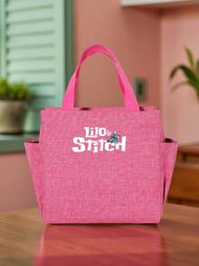 Disney 1个史迪奇卡通印花保温午餐包，轻便可重复使用防漏便当袋，带前袋和耐用拉链，适合学校、办公室等场所，可保持食物新鲜，方便携带。 - 彩色 - 查看 3