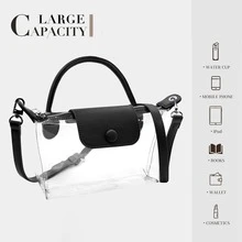 Stylish Long Adjustable Strap Clear Bag Stadium Approved, Cute Crossbody Shoulder Purse For Women Concerts Sports,Christmas Gift For Men Women - 黑色 - 查看 1
