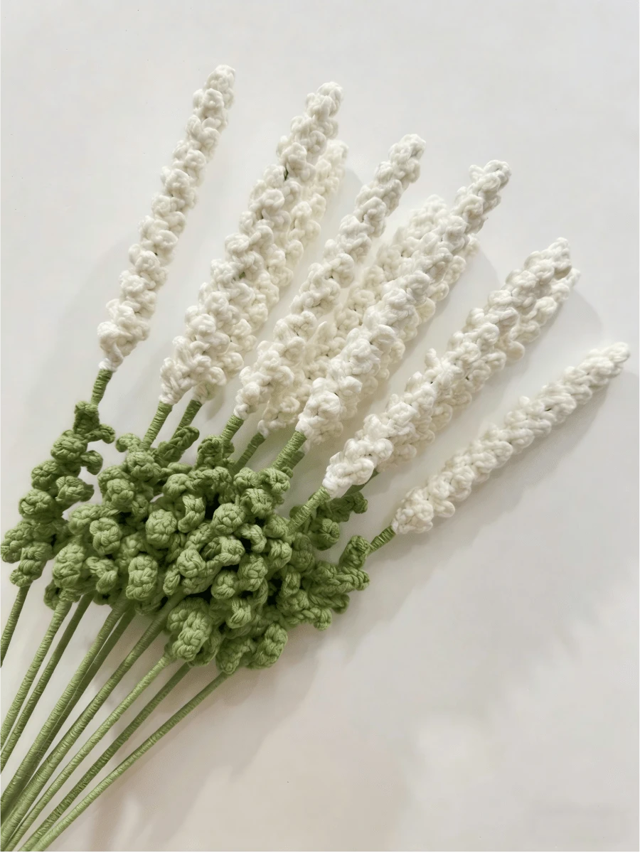3pcs/5pcs Set Handmade Crochet Lavender Flowers (Milky White) - 15.8 Inch Artificial Flower Bouquet, Suitable For Independence Day, Mother's Day, Teacher's Day, Birthday, Graduation, Wedding And Gifts For Girls - Soft, Realistic, Fragrant Artificial Flowers - Milky White - View 1