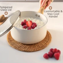 6 Pcs White Nonstick Cookware Set, Pots And Pans Set Non Stick With Glass Lid, Induction Cookware - trắng - Xem 3