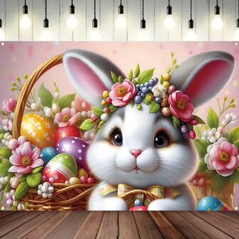 1 pieza Bandera de Poliéster con Conejito de Pascua, 70.8 X 43.3 pulgadas, Decoración multiusos para interiores/exteriores, Decoración de fiesta de primavera en el jardín, Sin necesidad de electricidad, Adecuado para festivales y celebraciones de Pascua