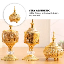 1 chiếc lư hương rỗng bằng kim loại mạ vàng kiểu Ả Rập, giá đỡ hương than và nhựa, đồ trang trí để bàn. - Vàng - Xem 7