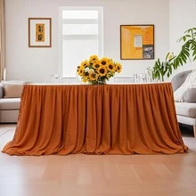 Falda de mesa de gasa para decoraciones de boda - Mantel transparente de 6 pies de terracota para baby shower, cumpleaños, fiestas, decoración de mesa de pastel del hogar, 2 capas, lavable a máquina y reutilizable - Naranja Quemada - Ver 1
