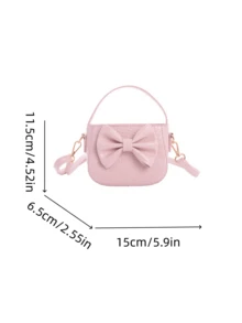1pc Girls' Solid Color Crocodile Embossed Bow Decor PU Zipper Closure Handbag & Crossbody Bag, Suitable For All Seasons Daily Use - A - View 4