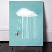 Framed 1pc Dreamy Cloud Swing & Rain Canvas Wall Art - Whimsical Childhood Themed Print, Cozy Home Decor, Ready-To-Hang For Living Room & Kids' Room - Đóng khung - Xem 5