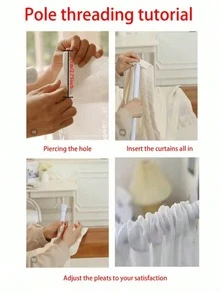 1 件米色条纹亚麻窗帘，系带罗马帘，时尚半透明窗帘，适用于厨房、浴室、小窗户