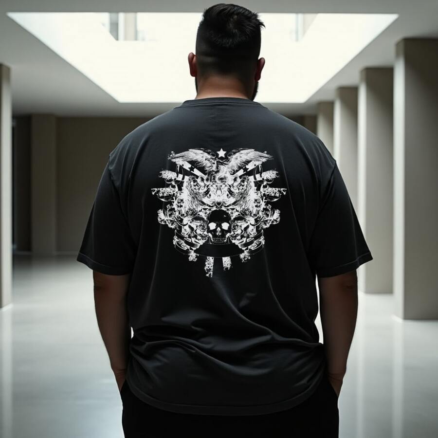 Plus Size Skull Skeleton T-Shirt, Premium Knit Fabric - Dark Grey - View 1