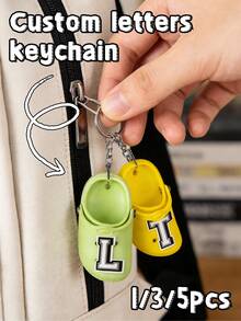1/3/5pcs Custom Letter Creative Miniature Keychain, Available In Multiple Colors. Personalized Slipper Keychains With Letter Pendants And Colorful Shoe Decorations. Can Be Used For DIY Car Keys,Bags, Backpacks, Phone Case Charms. - Multicolor - View 1
