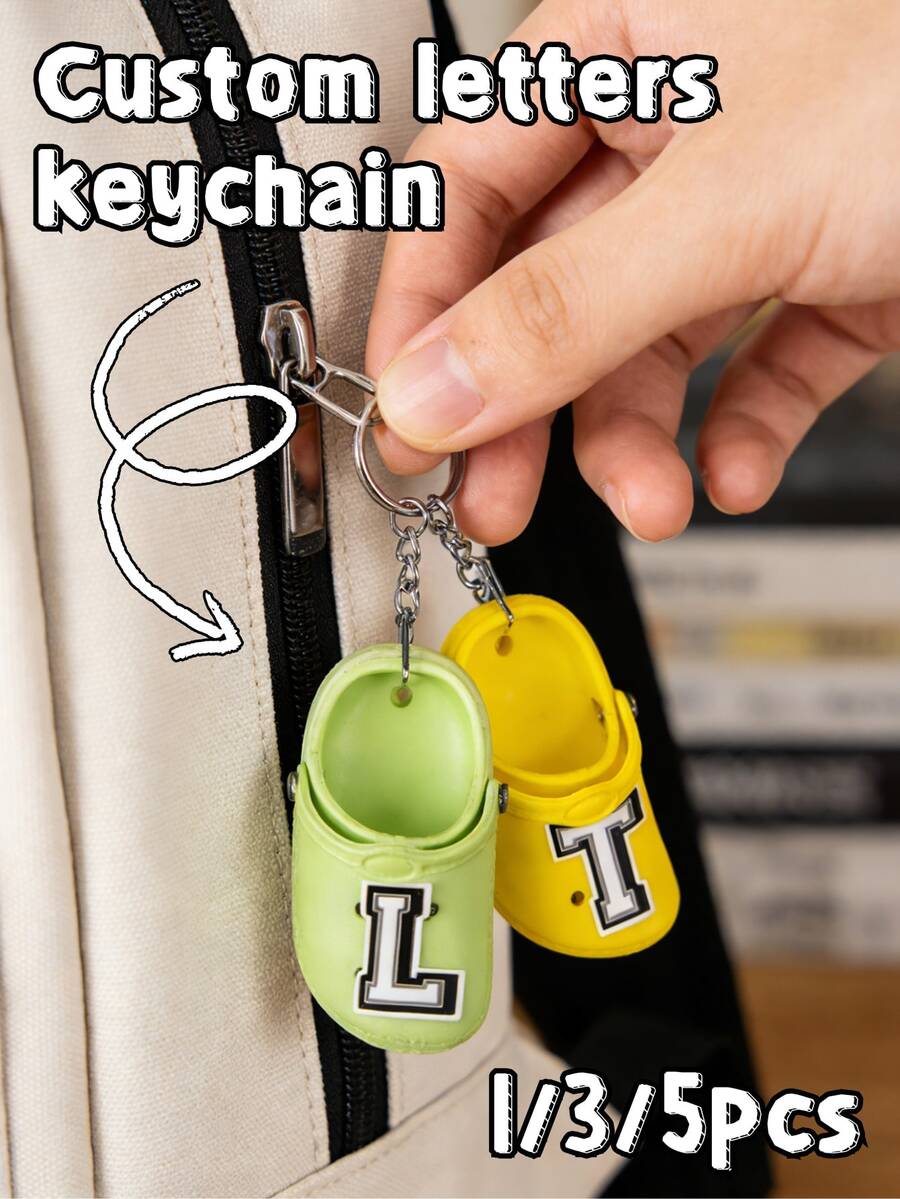 1/3/5pcs Custom Letter Creative Miniature Keychain, Available In Multiple Colors. Personalized Slipper Keychains With Letter Pendants And Colorful Shoe Decorations. Can Be Used For DIY Car Keys,Bags, Backpacks, Phone Case Charms. - Multicolor - View 1