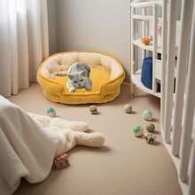 1pc Soft & Comfortable Felt Pet Bed, Minimalist Design, Non-Slip Bottom, Stable & Secure, Warm & Easy To Clean, Suitable For Medium & Small Cats/Dogs, All Season Pet Sleeping Mat - Mustard Yellow - View 5