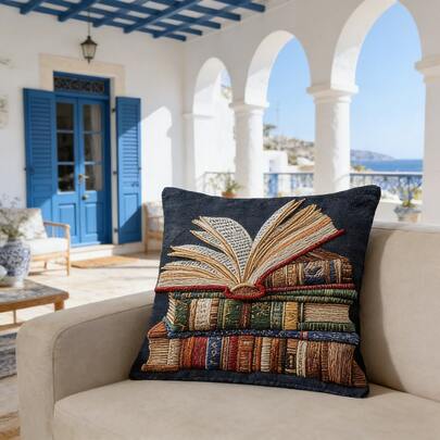 1Pc Vintage Book Decorative Throw Pillow Covers - 17.7*17.7 Inches, 2D Digital Single-Side Printing Cushion Cover, Zipper Closure & Machine Washable, Suitable For Sofa, Bedroom, Home Decor, Pillow Insert Not Included