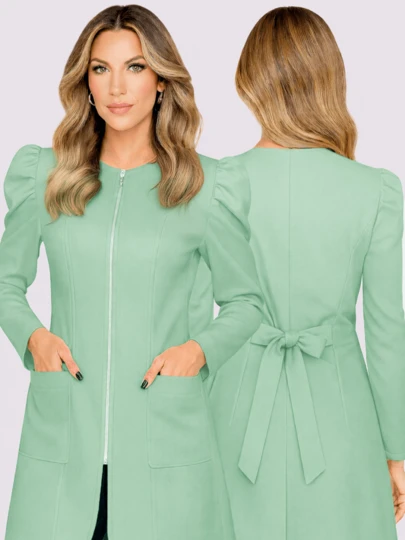 Jaleco Feminino Zíper Manga Bufante Acinturado Oxford Lua