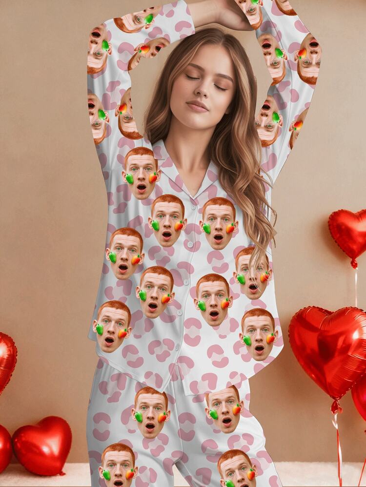 Anpassat pyjamasset för kvinnor, Kan anpassas foton, Husdjursporträtt, Personliga sovkläder, Långärmad pyjamasset för kvinnor, Dampyjamas, Flickpyjamasset, Bröllopspresent, Reseessens, Semester, Resor, Personlig fotopresent Lämplig för fru, flickvän, syster och familj, Flickkläder, Damloungekläder Kan anpassas självporträtt, Unik present, Anpassat foto Födelsedag, Jubileum, Present till kvinnor, Thanksgiving, Alla hjärtans dag-present - Multifärgad - Visa 7