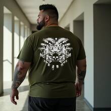 Plus Size Skull Skeleton T-Shirt, Premium Knit Fabric - Army Green - View 1