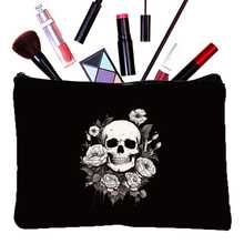 哥特骷髅花卉印花化妆包——送给个性女性、姐妹、女孩和侄女的完美礼物——化妆品和旅行必备收纳包——圣诞节、感恩节、万圣节和生日的理想之选，也是化妆间装饰的完美点缀 - 彩色 - 查看 6