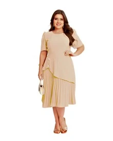 Fabric: Dune Casual Party Elegant Boho Conservative/Modest Pleated Fabric Ruffled Hem Faux Buttons Dresses Elegant And Casual Homecoming Birthday Party Daily Holidays All Seasons - 裸色 - 查看 3