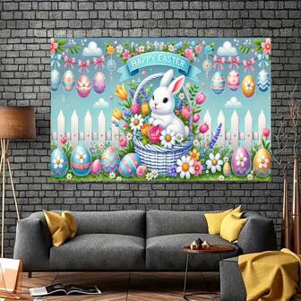 Decoración multiusos - Bandera de conejito de Pascua para fiestas, para fiestas de días festivos, patio, estudio, hogar y celebraciones de jardín, bandera de garaje, telón de fondo de fotografía, celebraciones al aire libre