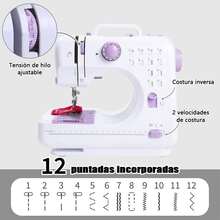 LÈRFM [MXBTG+]Máquina de coser overlock totalmente automática, pequeña, multifuncional, de escritorio, para uso doméstico, con pedal, luz, cortahilos y 9 regalos gratis [12 puntadas y pespunte] - Blanco - Ver 9