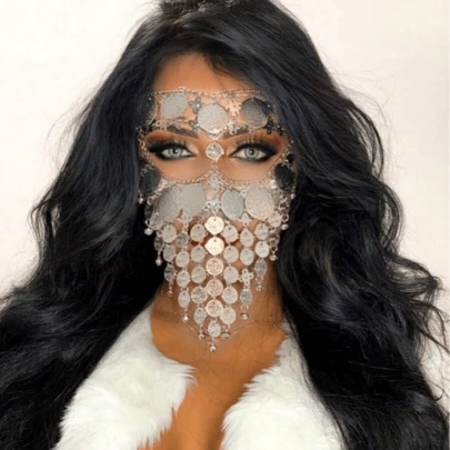 Mặt nạ tua rua đính đồng xu sang trọng dành cho nữ, phụ kiện đội đầu cho múa bụng, trang phục biểu diễn sân khấu, phụ kiện tóc phong cách Bohemian cho lễ hội.