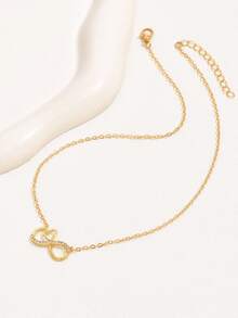 1pc Fashion Copper Rhinestone Infinity Symbol Pendant Necklace For Women For Daily Decoration Copper Jewelry - Vàng - Xem 4