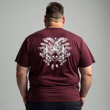 Plus Size Skull Skeleton T-Shirt, Premium Knit Fabric - Granate - Ver 1