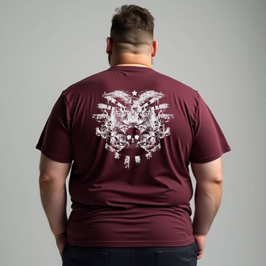 Plus Size Skull Skeleton T-Shirt, Premium Knit Fabric - Granate - Ver 1