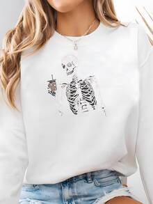 Women Plus Size Sports Sweatshirts - White - View 2