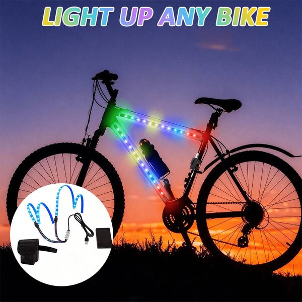 2-In-1 Bicycle Ambient Light Strip, High-Quality LED Light Strip, Equipped With 15 LED Beads, Multiple RGB Colors Available, 19 Dynamic Modes And 20 Static Colors, Suitable For Night Riding, Daily Riding And Outdoor Riding, Enhancing The Riding Atmosphere. Cool Bicycle Accessory, Party Atmosphere Decorative Light Strip, USB Plugged (Batteries Not Included), With Battery Box, Christmas Gift, Suitable Cycling Decoration For Women.