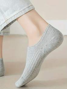 1/6 双纯色细条纹船袜，简约舒适透气，女士长筒袜 - 彩色 - 查看 4