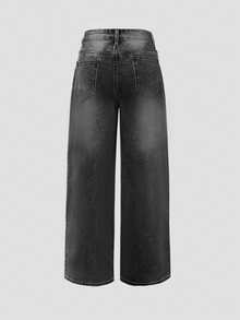 Versatile Y2K Styling Wash Wide Leg Jeans Women Stylish Denim Pants Everyday Must Have - Dark Grey - View 7