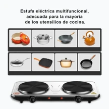 El horno eléctrico de dos cabezas, el circuito eléctrico de dos cabezas de 2000 W, la carcasa de acero inoxidable resistente a altas temperaturas y fácil de limpiar, el control de temperatura preciso con mando giratorio independiente, adecuado para uso doméstico en cocina y acampada al aire libre, admite varios tipos de cacerolas para calentar, cocer y freír. - Tipo de Enchufe A USA (110-127V) - Ver 8
