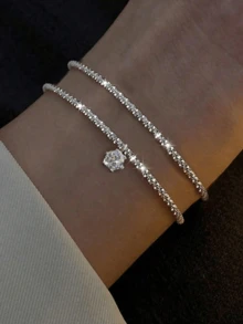 1pc 1 Carat Classic 6-Prong Moissanite Diamond Bracelet, 925 Sterling Silver, Shiny & Elegant Women's Bracelet, Exquisite Jewelry Gift For Ladies, Christmas Gift