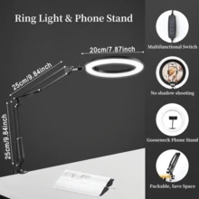 Essential Clip - On Selfie LED Ring Light With Adjustable Desktop Arm, Battery - Free, Portable, USB - Powered, Ideal For Live Streaming, Video Conferences, Cooking, Drawing, Reading & Video Recording - Black - View 7