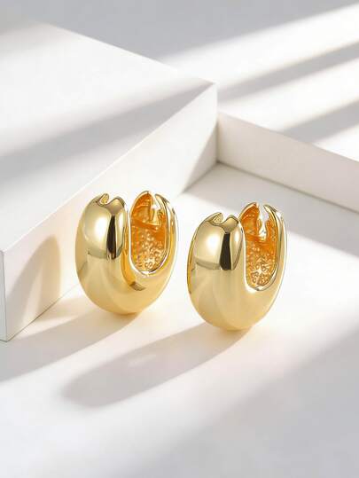 Charm-In Förgyllda, släta, ovala örhängen för kvinnor - Delikat design för vardagsbruk/avslappnad look, elegant present till henne (födelsedag/alla hjärtans dag)