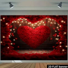 1 pieza de fondo fotográfico plano 2D de rosa roja, decoración floral de pared para el Día de San Valentín, boda, fiesta del Día de la Madre, ducha nupcial, cabina fotográfica, decoración multiusos, regalo festivo, material de poliéster, sin necesidad de energía eléctrica - Rojo - Ver 8