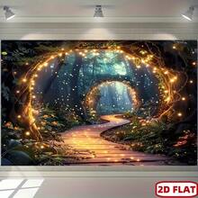 2D Flat, 1pc Cursed Forest Tree Hole Background - Autumn Halloween Themed Background, Polyester, Suitable For Living Room, Outdoor Decor, Live Streaming And Photography Studio, Party Banner, Wall Tapestry, Cursed Forest Background, Fairy Cursed Forest Theme Party Decor, Fairy Theme Party Decor, Birthday Banner, Party Decor Background, Christmas Decor - Multicolor - View 3