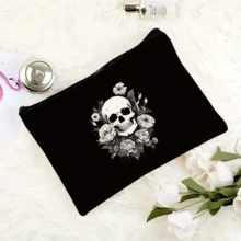 哥特骷髅花卉印花化妆包——送给个性女性、姐妹、女孩和侄女的完美礼物——化妆品和旅行必备收纳包——圣诞节、感恩节、万圣节和生日的理想之选，也是化妆间装饰的完美点缀 - 彩色 - 查看 4