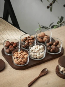 一套带盖玻璃水果托盘，日式风格，适合盛放干果/坚果/茶叶/咖啡豆/水果/零食，适用于客厅/餐厅/办公室/咖啡厅/餐馆 - 棕色 - 查看 11