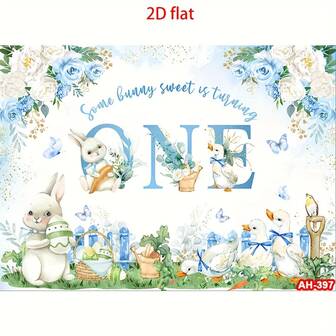 Fondo de cumpleaños de 1 conejo - Diseño de festival de primavera, flores de Pascua y mariposas con texto "Un conejo cumple 1 año", fondo de fotografía rosa, adecuado para celebración de 1er cumpleaños, decoración de conejo, decoración de fiesta de cumpleaños, decoración navideña, decoración alegre, fácil de configurar, 2D plano