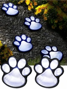 4个太阳能狗爪LED灯，爪印造型太阳能户外灯，带智能传感器，适用于猫狗、宠物花园小径的景观照明，暖白/白光LED，可爱爪印设计，适合宠物爱好者 - 彩色 - 查看 3