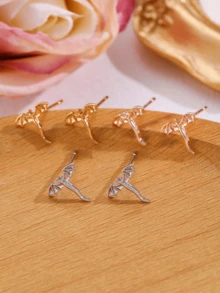 1 对简约迷你魔法龙铜耳钉，适合女性日常佩戴的时尚珠宝 - 銀色 - 查看 5