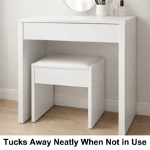 Modern White Vanity Stool With Soft Padded Seat, Space-Saving Makeup Stool For Bedroom, Dressing Table & Small Spaces - SZD - 查看 3