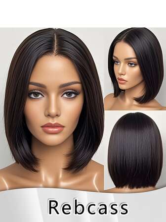 Short Straight Hair Wig With Bob Soft Synthetic Lace Wig, 13X 3.5 Lace Front Wig With Baby Hair Suitable For Women's Daily Parties, 12Inches Synthetic Fiber Imported From Japan Elastic Mesh Cap Suitable For All People Halloween,Costume Party Dress Up