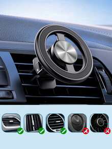 Suport auto MagSafe din aliaj de aluminiu – Adsorbție magnetică puternică, rotație la 360°, design compact care nu blochează orificiile de ventilație, cataramă cu cârlig pentru instalare stabilă, compatibil cu iPhone 12/13/14 și toate smartphone-urile