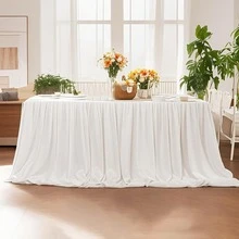 Gonna da tavolo in chiffon per decorazioni da matrimonio - Tovaglia trasparente bianca da 6 piedi per feste di nascita, festa di nascità e decorazioni per torte a casa, 2 strati, lavabile in lavatrice e riutilizzabile - Bianco - Visualizzare 5