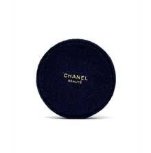 CHANEL 限量版海军蓝羊毛毡圆形化妆包，金色Logo和山茶花拉链，奢华化妆包 - 藏蓝色 - 查看 5